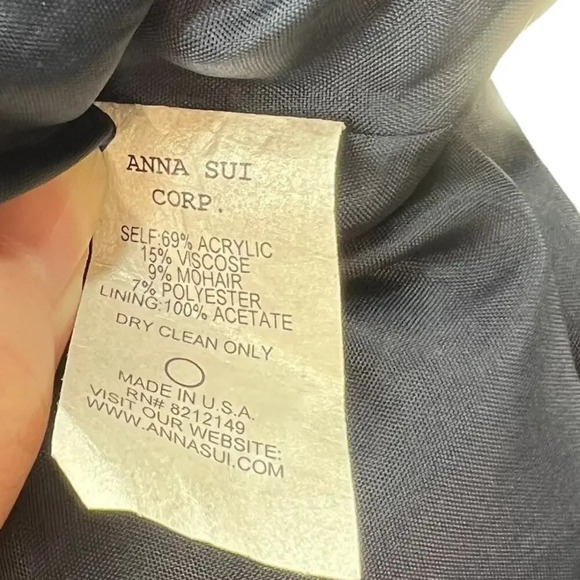 Anna Sui Swing Mod Dress Tweed Boucle Knit Short Sleeve Purple Black Size 12 - Picture 11 of 11